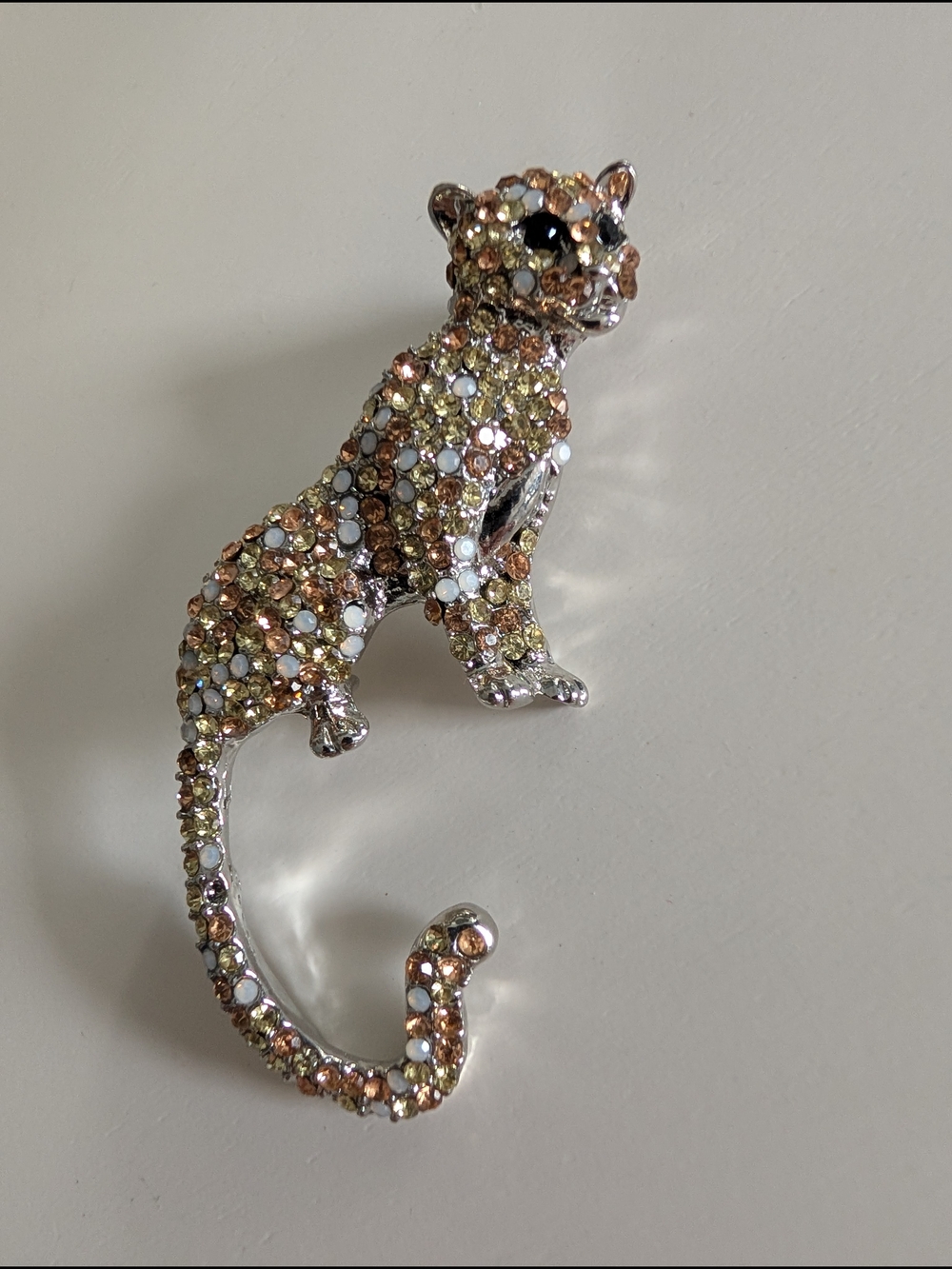 Leopard Brooch with Sparkling Crystal Silver Accents
